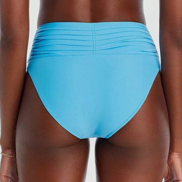 Ramy Brook Ivo Pleated High Rise Swimwear Bikini Bottom Size S Aqua Blue - Picture 2 of 2